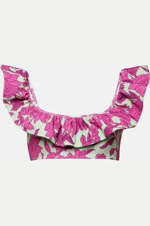 La DoubleJ Ruffled floral bikini top