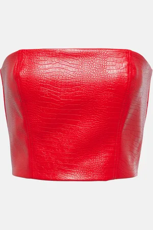 ROTATE Croc-effect faux leather crop top