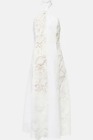 Oscar de la Renta Halterneck cotton lace midi dress