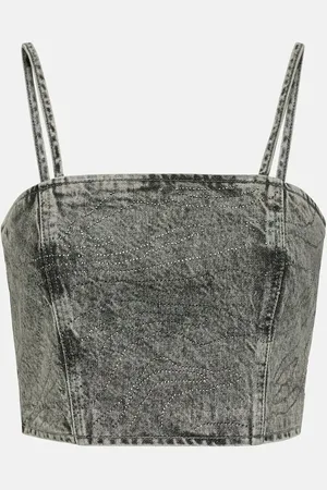 ROTATE Embellished denim crop top