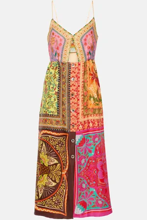 Farm Rio Mixed Scarves midi dress