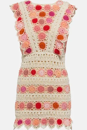 ANNA KOSTUROVA Bouquet floral cotton crochet minidress