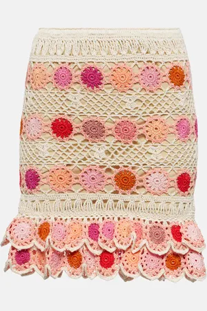 ANNA KOSTUROVA Bouquet floral cotton crochet miniskirt