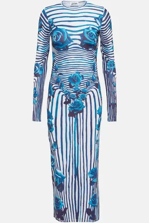 Jean Paul Gaultier Striped floral jersey midi dress