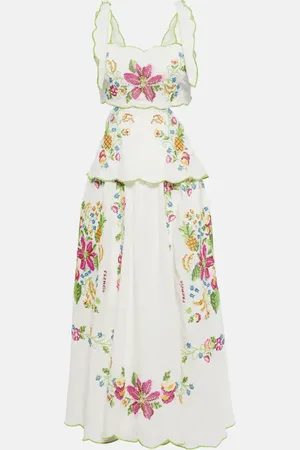 Farm Rio Tropical Romance embroidered midi dress