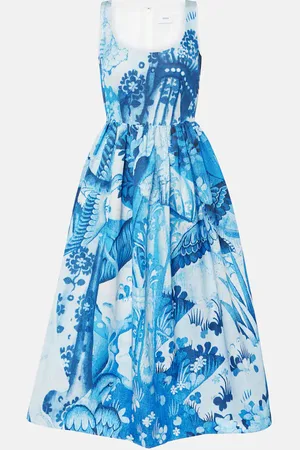 Erdem Printed cotton-blend faille midi dress