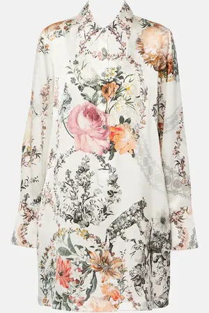 Camilla Floral silk satin shirt dress