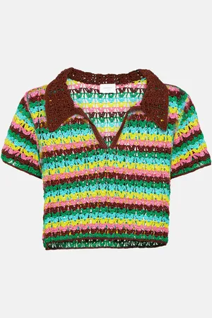 ANNA KOSTUROVA Striped crochet cotton polo shirt