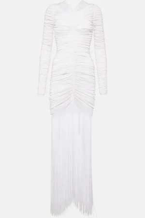 Khaite Guisa fringed shirred silk-blend gown