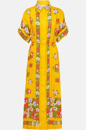 ALÉMAIS AlÃ©mais Belted floral linen shirt dress