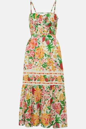 Farm Rio Floral Sketch cotton midi dress