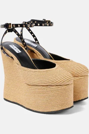 Alaïa AlaÃ¯a LA leather-trimmed paper straw wedges