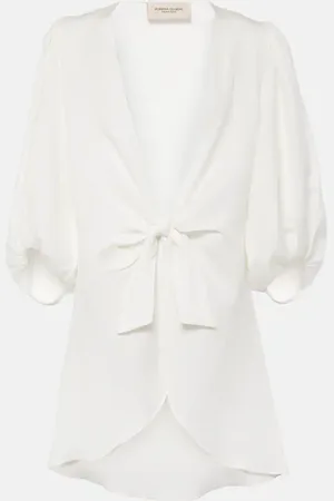 Adriana Degreas Puff-sleeve linen-blend blouse
