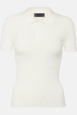 NILI LOTAN Ribbed-knit cotton polo shirt