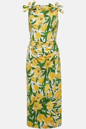 Carolina Herrera Floral ruched poplin midi dress