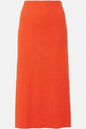 Vince Ribbed-knit cotton-blend midi skirt