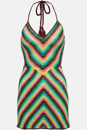 ANNA KOSTUROVA Striped crochet cotton minidress