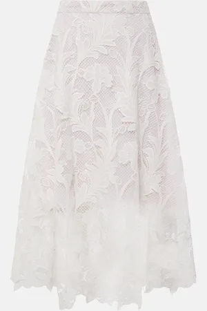 Oscar de la Renta Floral guipure lace midi skirt