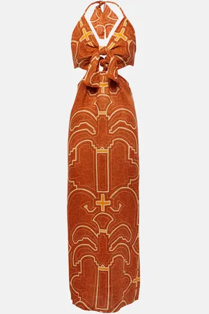 JOHANNA ORTIZ Printed cutout linen maxi dress