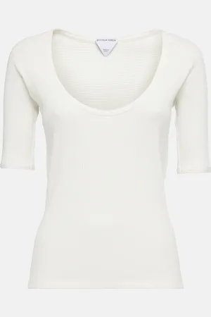 Bottega Veneta Ribbed-knit cotton-blend jersey top