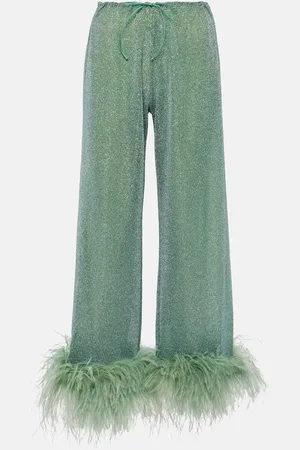 Oseree OsÃ©ree LumiÃ¨re Plumage feather-trimmed lamÃ© pants