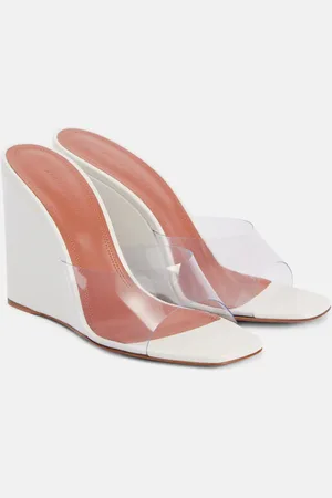 Amina Muaddi Lupita Half Glass PVC and leather wedge mules