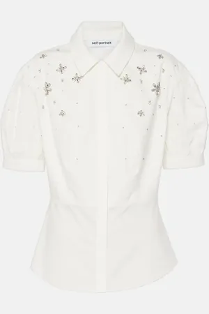 Self-Portrait Embellished cotton shirt