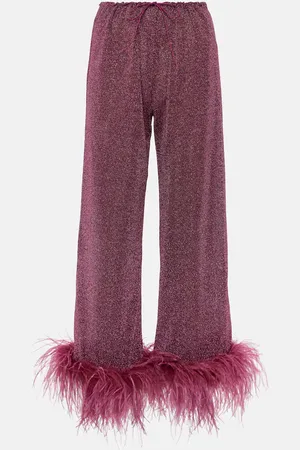 Oseree OsÃ©ree LumiÃ¨re Plumage feather-trimmed lamÃ© pants