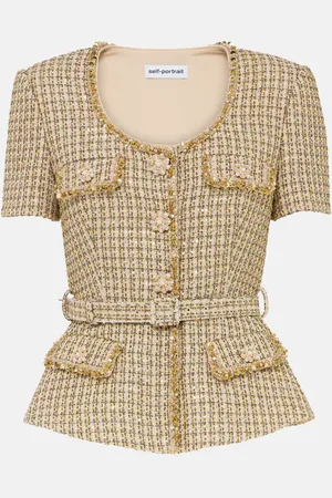 Self-Portrait Embellished bouclÃ© peplum top