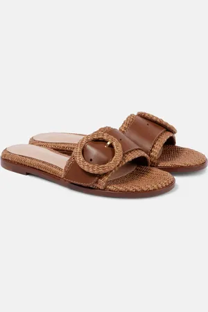 Gianvito Rossi Marbella leather-trimmed raffia slides