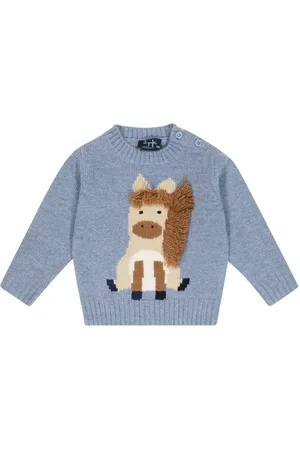 Il gufo Baby embroidered intarsia wool sweater