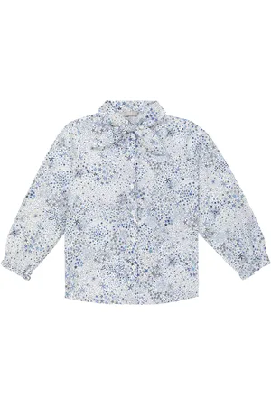 Il gufo Printed tie-neck cotton shirt