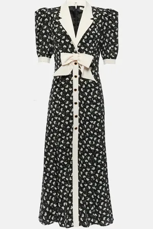 Alessandra Rich Bow-detail printed silk maxi dress