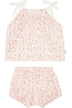 Il gufo Baby floral cotton top and bloomers set
