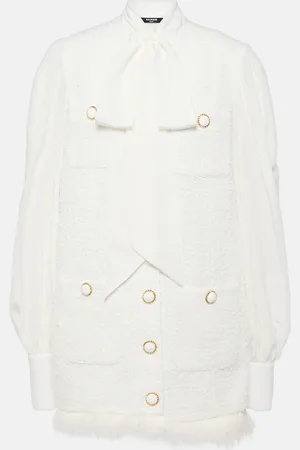 Balmain Bow-detail cotton-blend tweed minidress