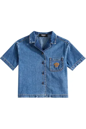VERSACE La Medusa embroidered denim shirt