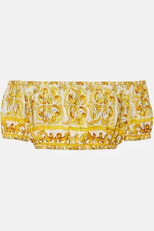 Dolce & Gabbana Majolica off-shoulder cotton crop top