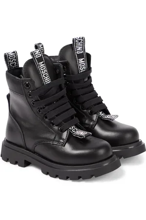 Moschino Logo leather combat boots