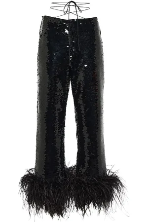 MAGDA BUTRYM Feather-trimmed sequined straight pants