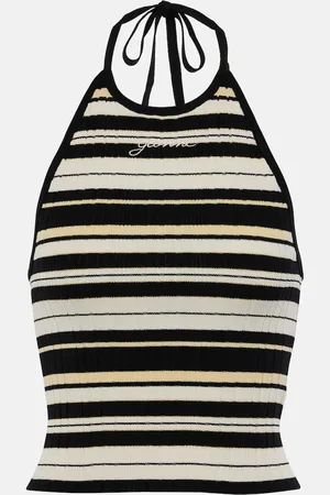 Ganni Logo ribbed-knit halterneck top