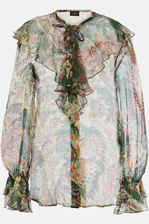 Etro Printed ruffled silk blouse