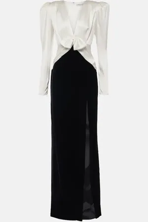 Alessandra Rich Bow-detail satin and velvet maxi dress