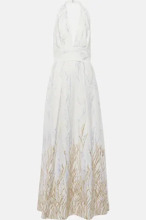 Elie saab Embroidered halterneck cotton-blend gown