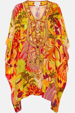 Camilla Embellished floral silk beach dress