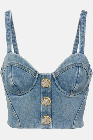 Balmain Cropped denim bustier
