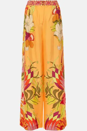 Camilla Floral silk satin wide-leg pants