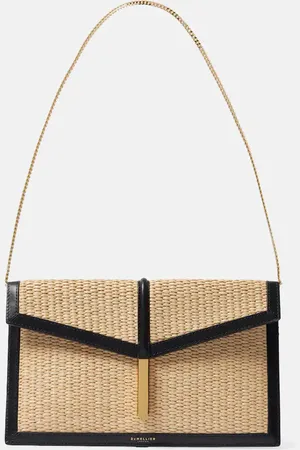 DeMellier Tokyo leather-trimmed raffia clutch