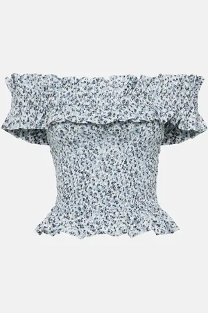 Ganni Floral smocked cotton top