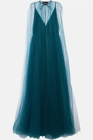 Costarellos Cassandra caped tulle gown