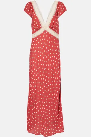 RIXO London Iggy polka-dot lace-trimmed satin midi dress